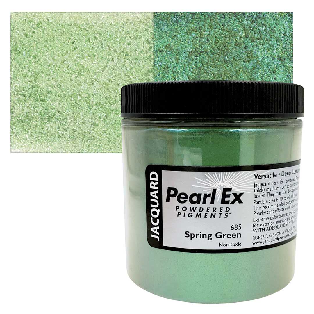 Open in modal - Jacquard Pearl-Ex Pigment - 4 oz, Spring Green, Jar and swatch