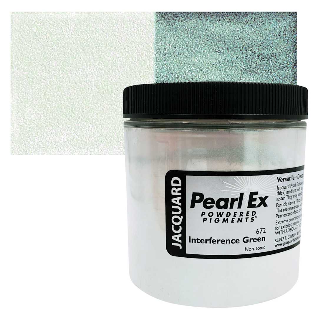 Open in modal - Jacquard Pearl-Ex Pigment - 4 oz, Interference Green, Jar and swatch