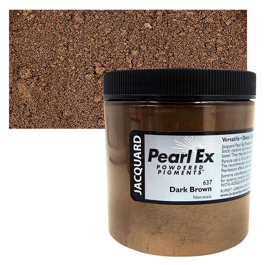 Open in modal - Jacquard Pearl-Ex Pigment - 4 oz, Dark Brown, Jar and swatch