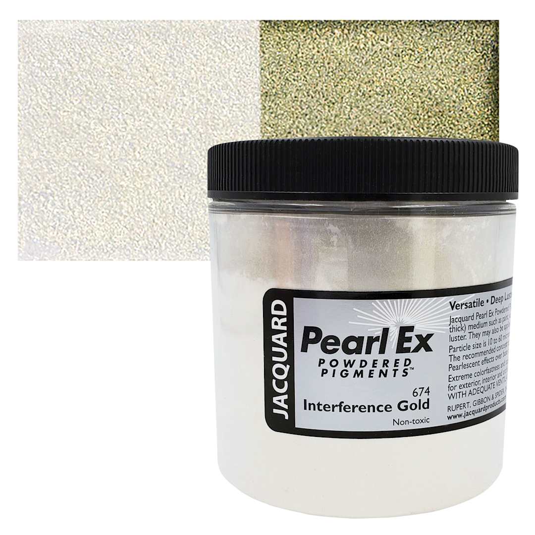 Open in modal - Jacquard Pearl-Ex Pigment - 4 oz, Interference Gold, Jar and swatch