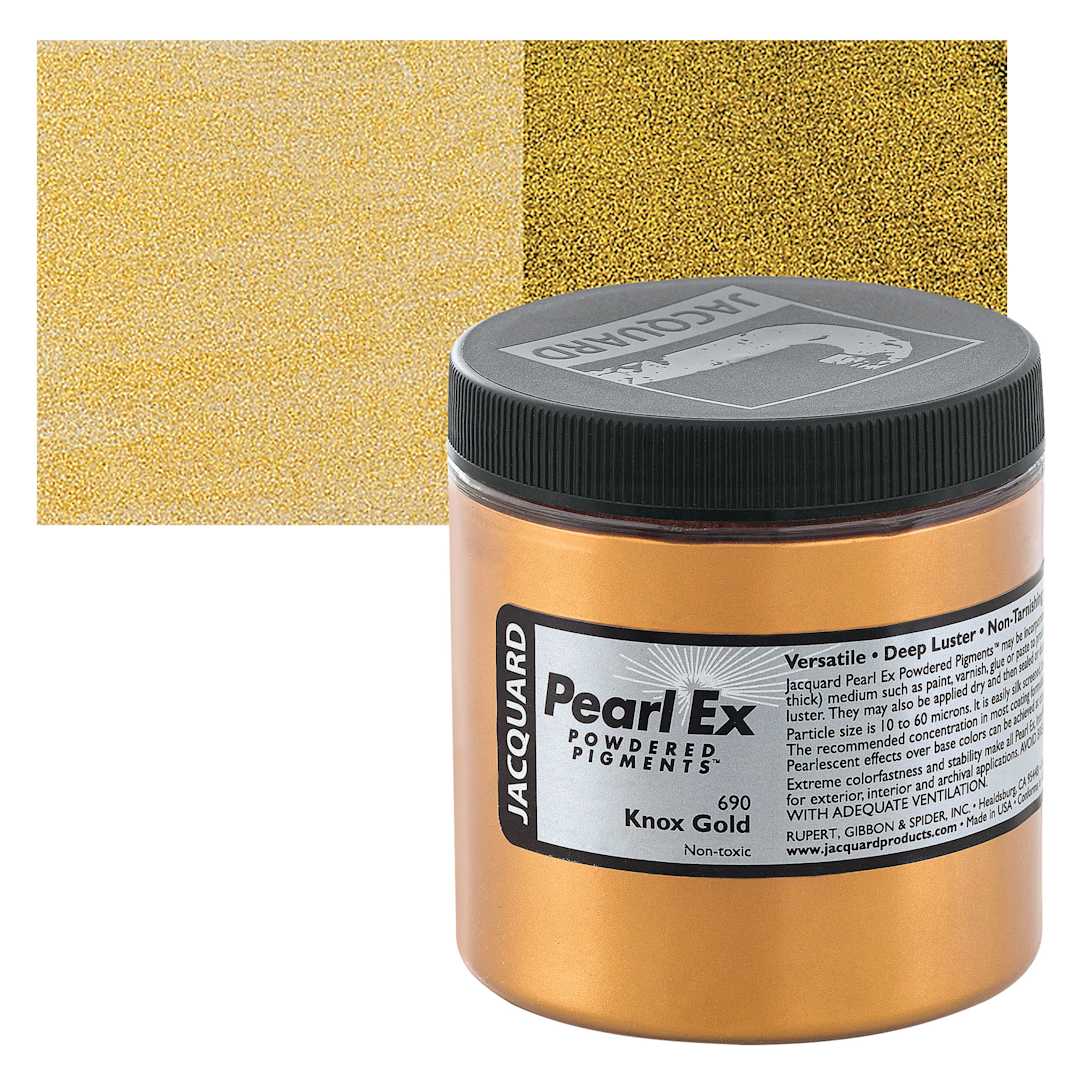 Open in modal - Jacquard Pearl-Ex Pigment - 4 oz, Solar Gold, Jar and swatch