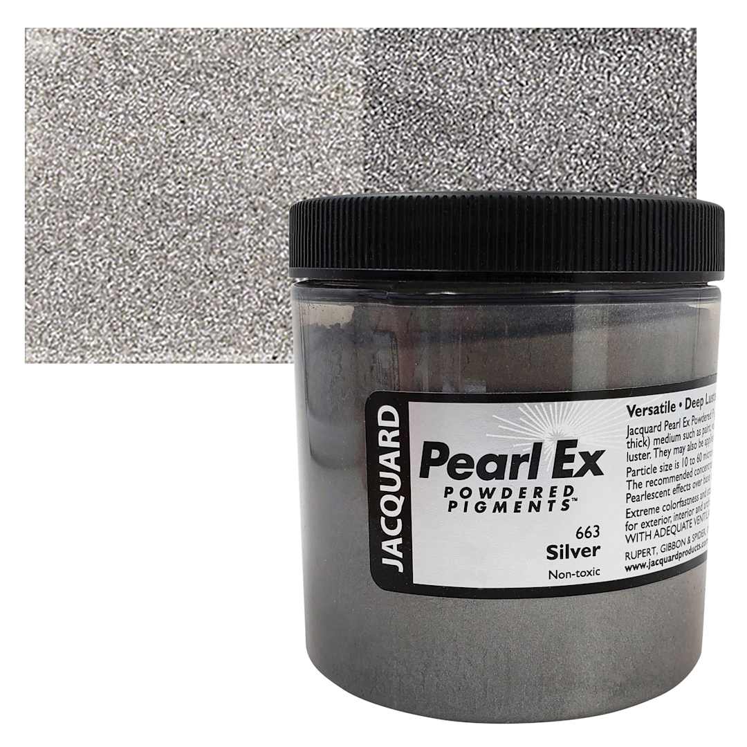 Open in modal - Jacquard Pearl-Ex Pigment - 4 oz, Silver, Jar and swatch