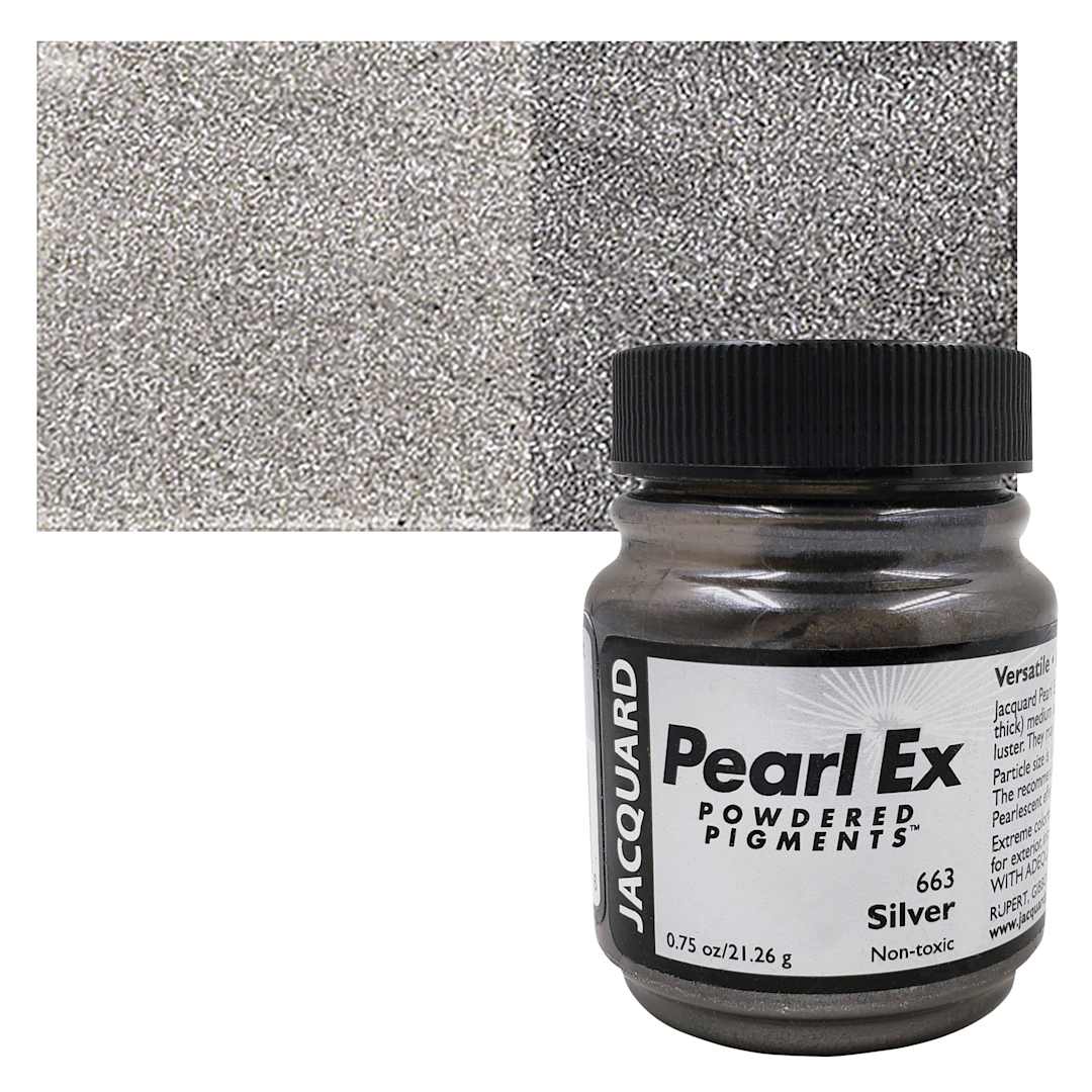Open in modal - Jacquard Pearl-Ex Pigment - 0.75 oz, Silver jar and swatch