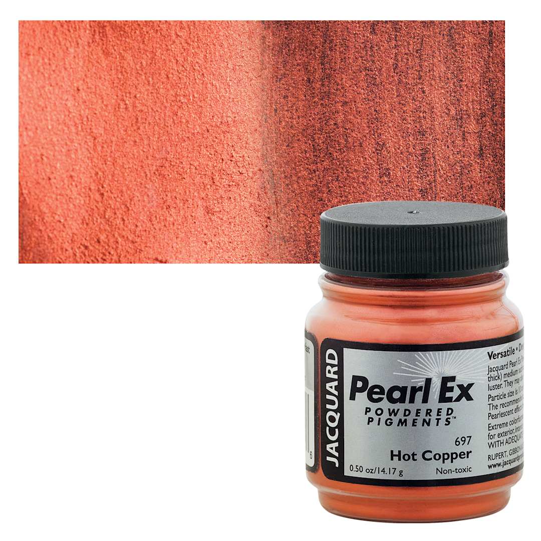 Open in modal - Jacquard Pearl-Ex Pigment - Hot Copper, 0.5 oz, Jar and swatch