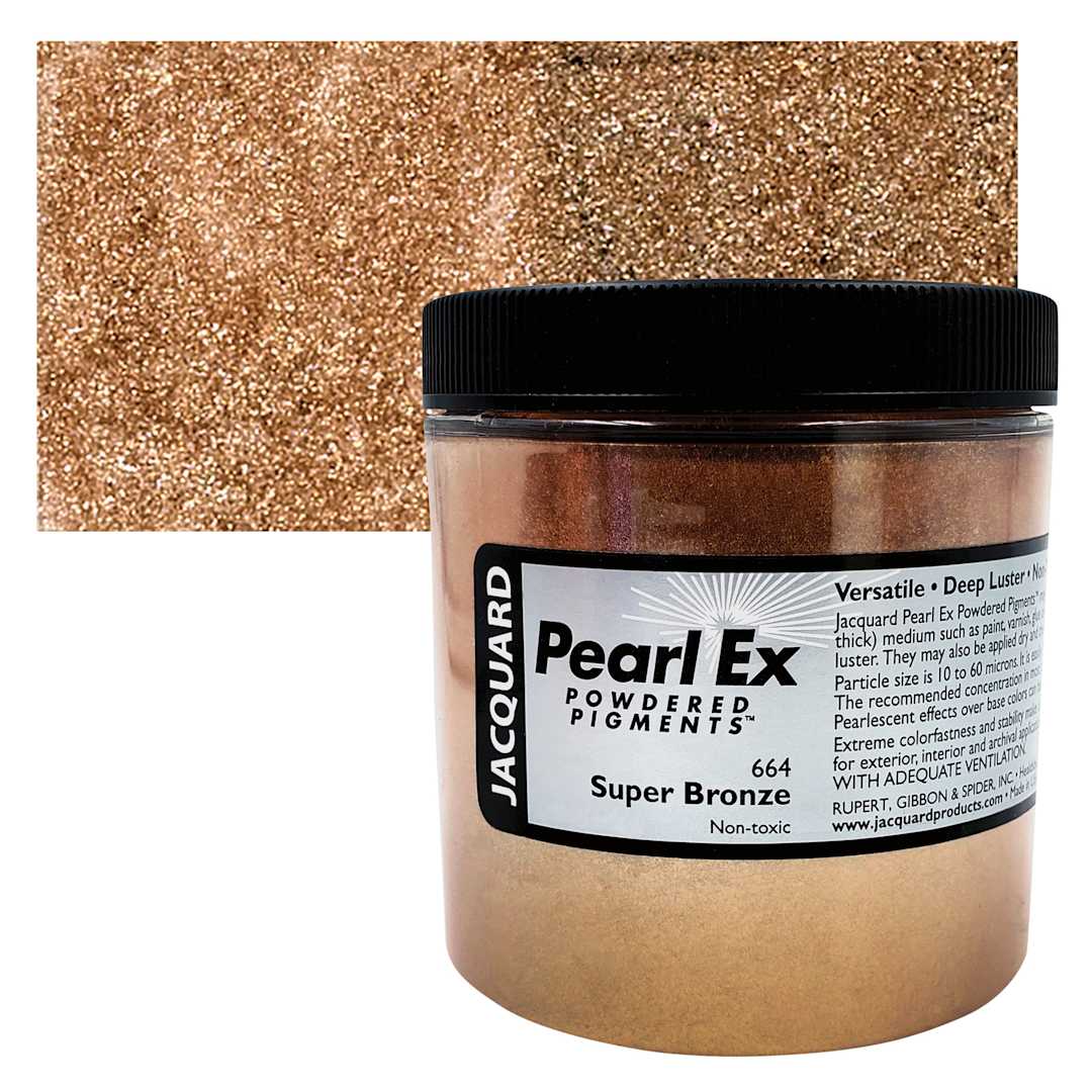 Open in modal - Jacquard Pearl-Ex Pigment - 4 oz, Super Bronze, Jar and swatch