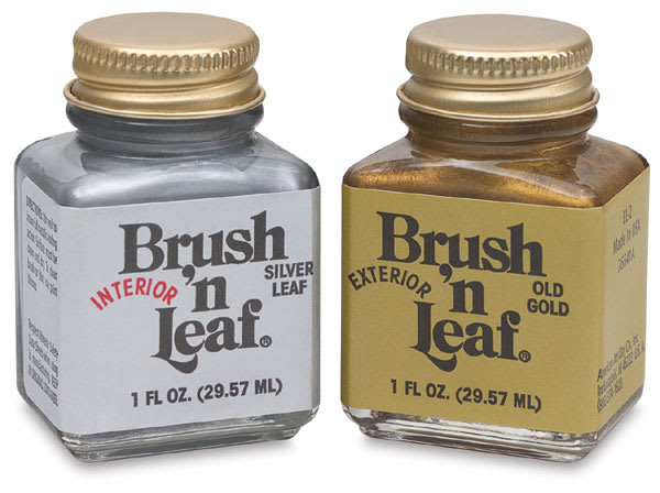 Open in modal - Amaco Brush 'N Leaf Liquid Metallic - 1 oz bottles of Gold and Silver shown