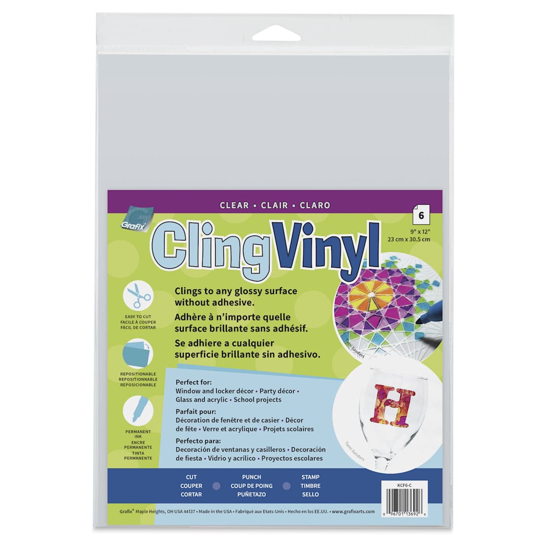 Open in modal - Grafix Vinyl Cling Film - Clear, Pkg of 6