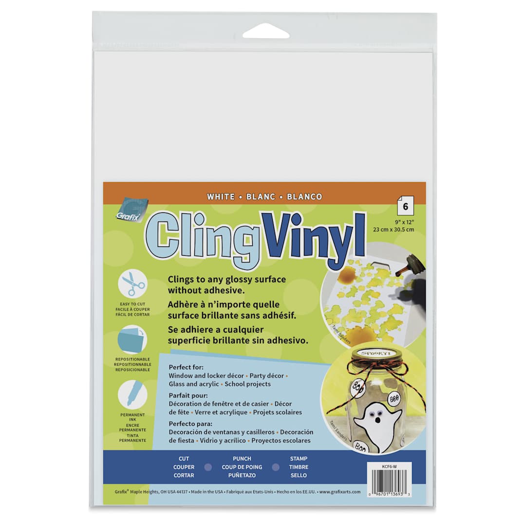 Open in modal - Grafix Vinyl Cling Film - White, Pkg of 6