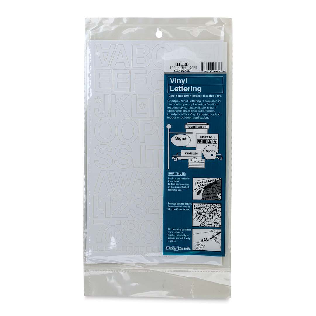 Open in modal - Chartpak Vinyl Letters - 1" Capital Letters, White - front of packaging