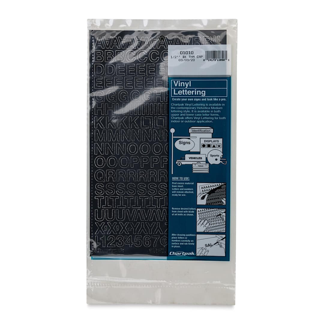 Open in modal - Chartpak Vinyl Letters – 1/2" Capital Letters, Black - front of packaging