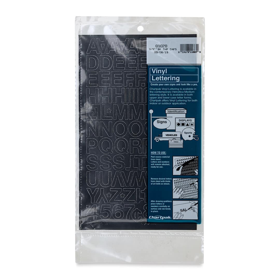 Open in modal - Chartpak Vinyl Letters – 3/4" Capital Letters, Black - front of packaging