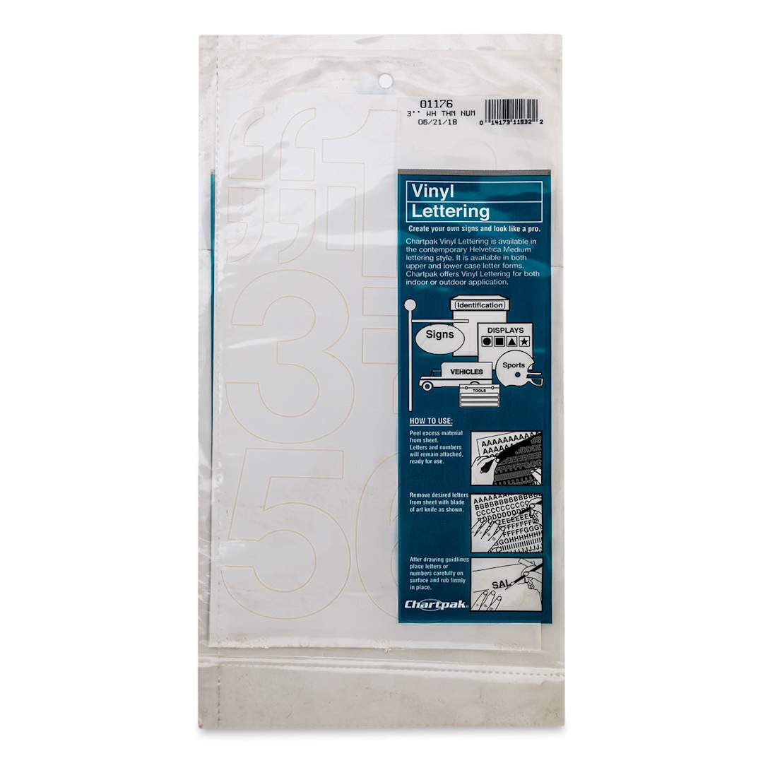 Open in modal - Chartpak Vinyl Numbers - 3" Numbers, White - front of packaging