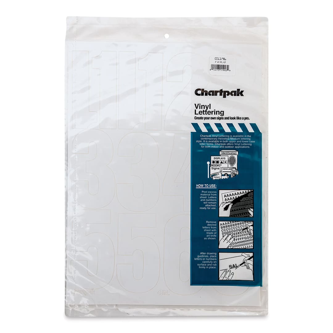Open in modal - Chartpak Vinyl Numbers - 4" Numbers, White - front of packaging