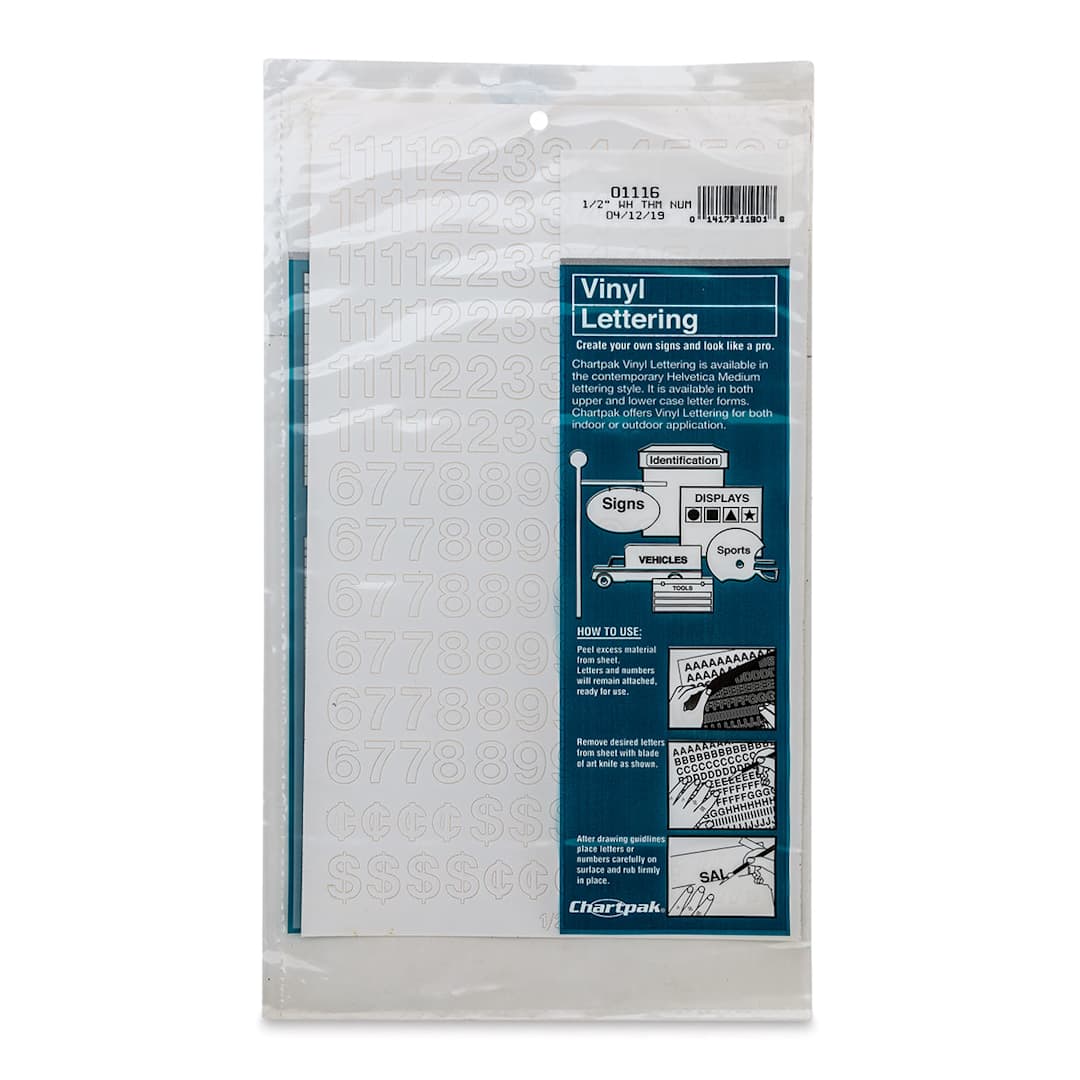 Open in modal - Chartpak Vinyl Numbers - 1/2" Numbers, White - front of packaging