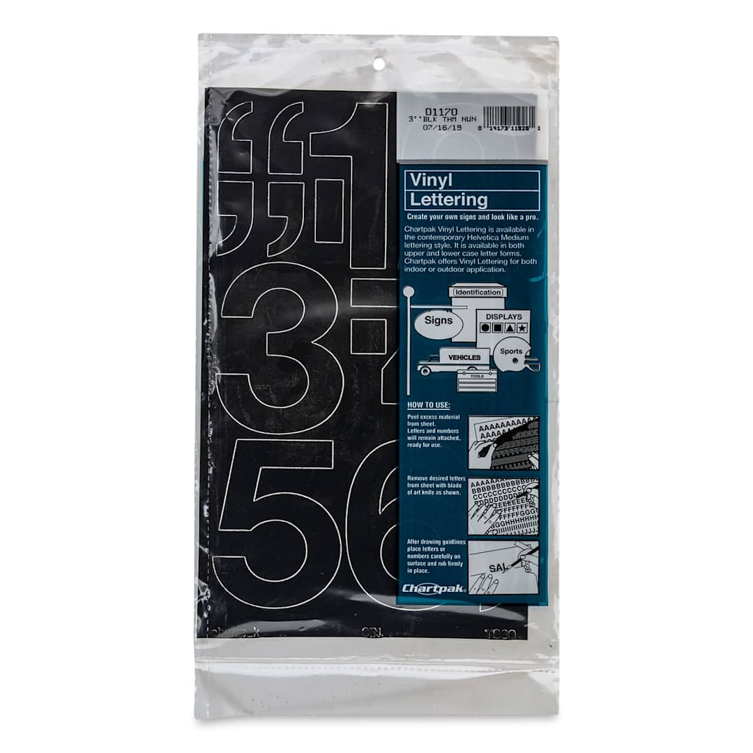 Open in modal - Chartpak Vinyl Numbers - 3" Numbers, Black - front of packaging