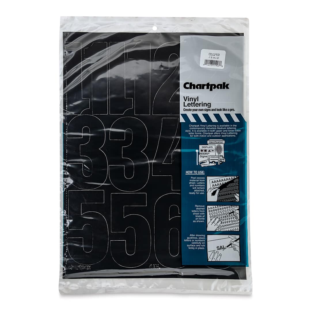 Open in modal - Chartpak Vinyl Numbers - 4" Numbers, Black - front of packaging