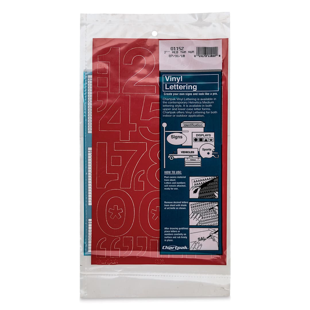 Open in modal - Chartpak Vinyl Numbers - 2" Numbers, Red - front of packaging