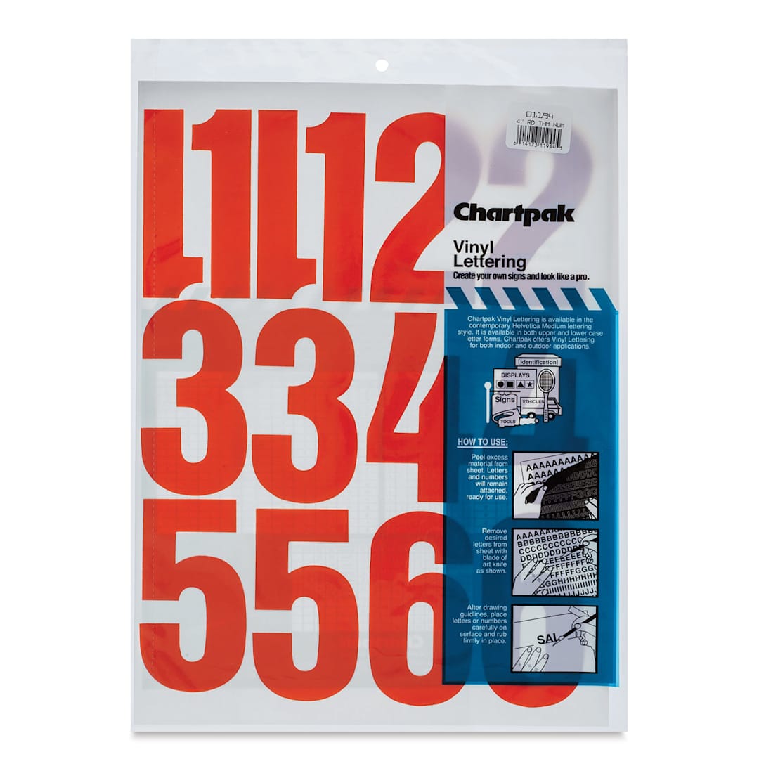 Open in modal - Chartpak Vinyl Numbers - Front of package of large Red Numbers

