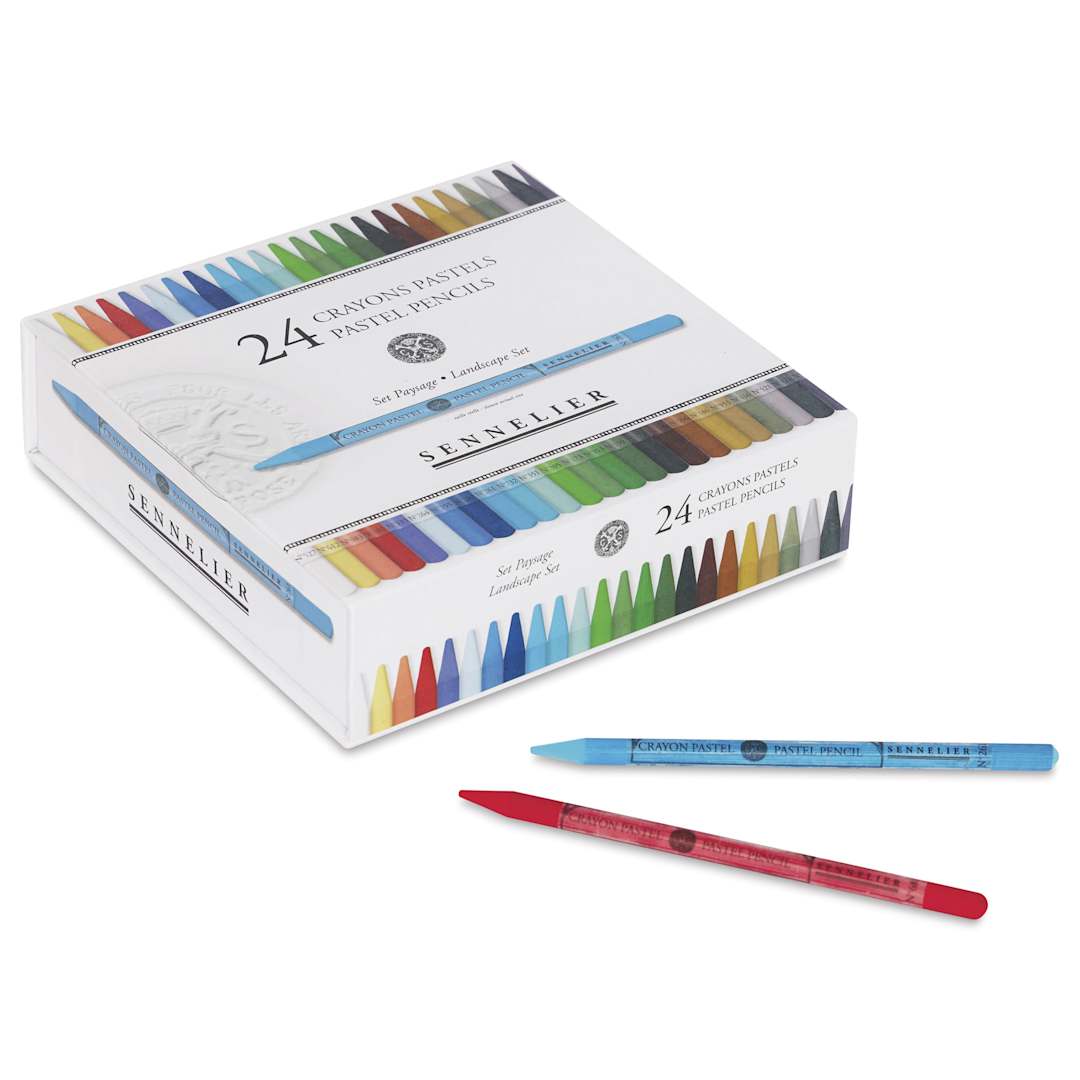Open in modal - Sennelier Woodless Pastel Pencils - Set of 24, Landscape, two pencils out of packaging
