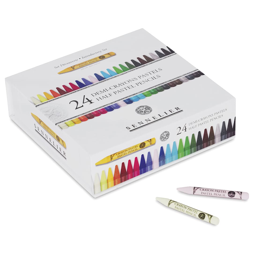 Open in modal - Sennelier Woodless Pastel Pencils - Set of 24, Assorted, Half Sticks, two pencils out of packaging