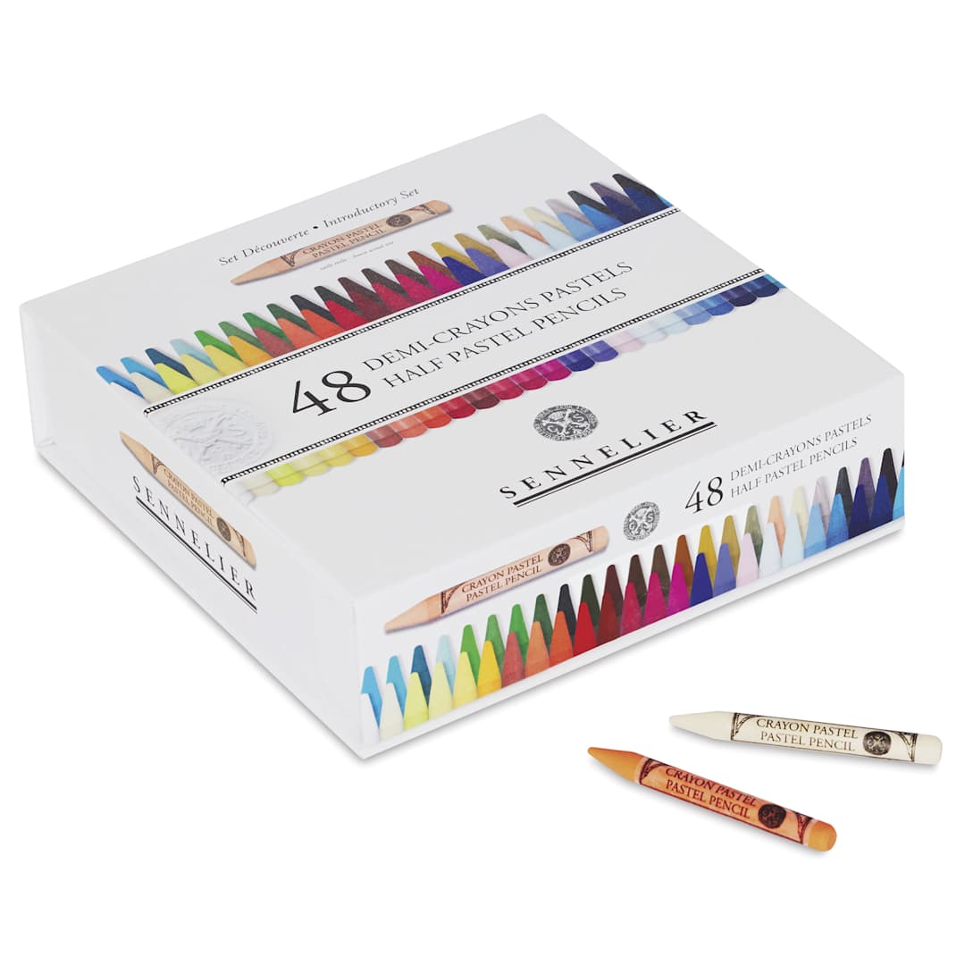 Open in modal - Sennelier Woodless Pastel Pencils - Set of 48, Assorted, Half Sticks, two pencils out of packaging