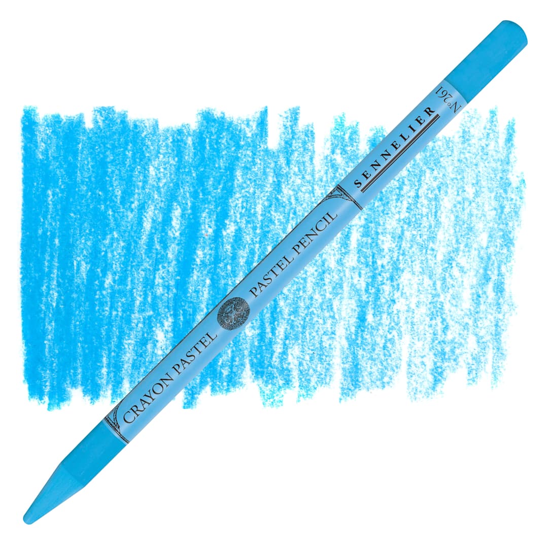 Open in modal - Sennelier Woodless Pastel Pencil - Cerulean Blue Hue, pencil and swatch