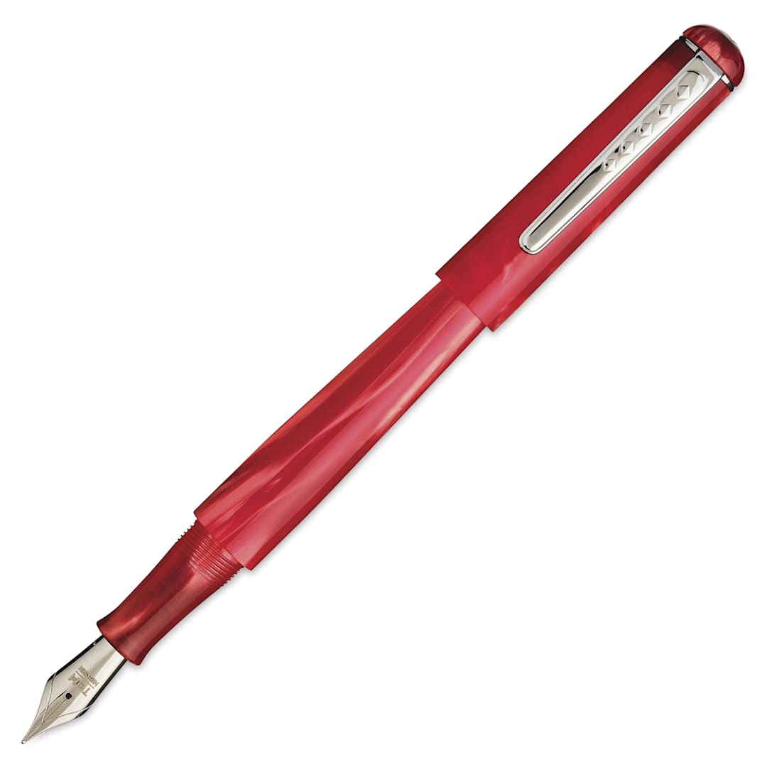 Open in modal - Tom Hessin Charles Collection Fountain Pen - Exhibition Red, cap removed (image may show a different size nib)