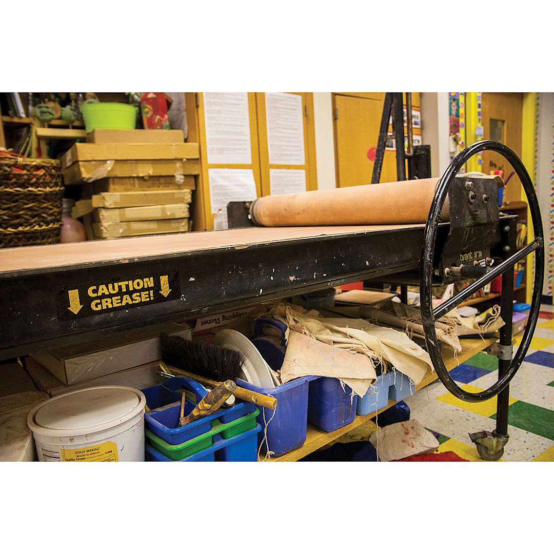 Open in modal - Brent SR-20 Slab Roller - Studio shot of slab roller set up with accessories
