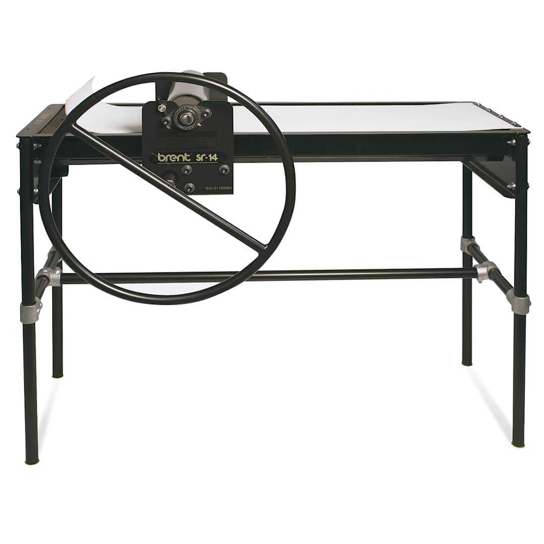 Open in modal - Brent SR-14 Slab Roller - Front view of Slab Roller with leg assembly