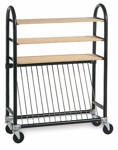 Open in modal - Kiln Shelf Cart - Left Angled view showing Heavy Duty Casters, shelves and vertical storage