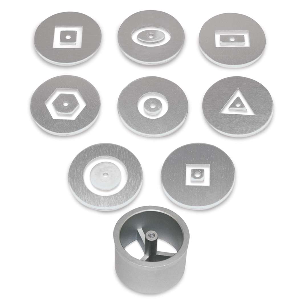 Open in modal - Nidec Shimpo Extruder Die Set - Top view of Eight Hollow dies for use with Extruder