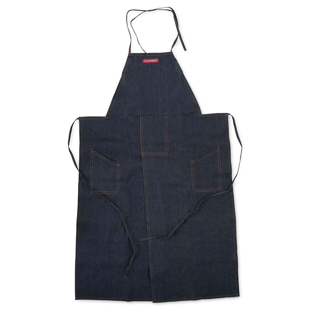 Open in modal - Echo Ceramics Claypron - Top view of Denim Blue Apron showing neck and waist ties
