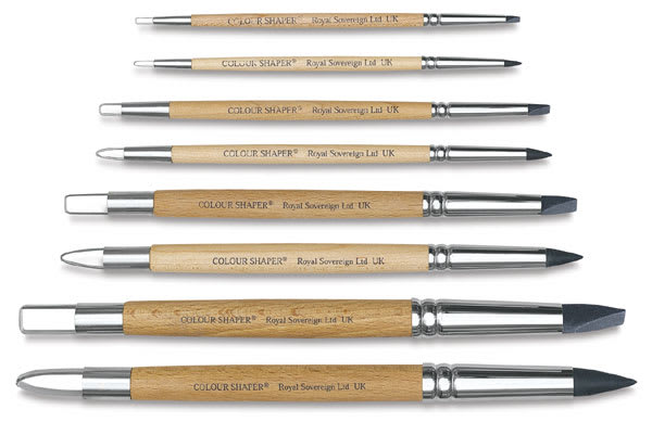 Open in modal - Double End Clay Shapers - 8 Clay shapers lined horizontally showing silicone and steel tips