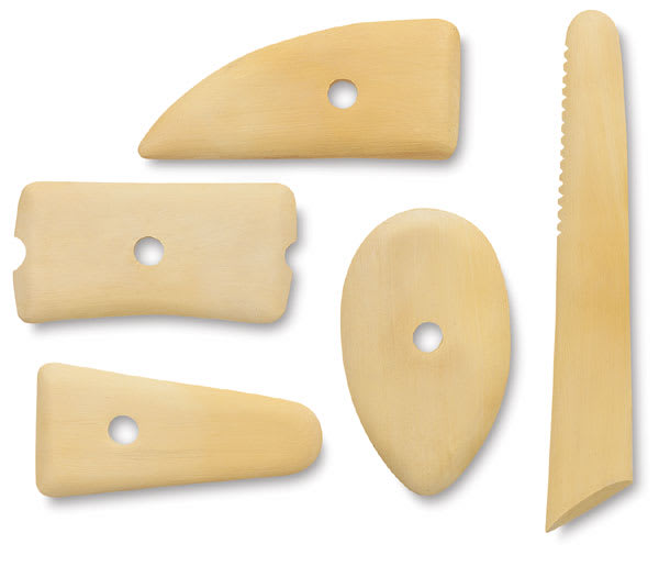 Open in modal - Potter's Ribs - 5 piece set of Birchwood tools shown