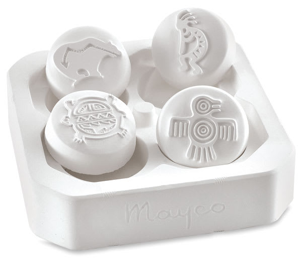 Open in modal - Mayco Press Tools - Top view of 4 pc Native American Designs Set in storage tray