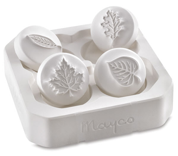 Open in modal - Mayco Press Tools - Top view of 4 pc Leaf Designs Set in storage tray