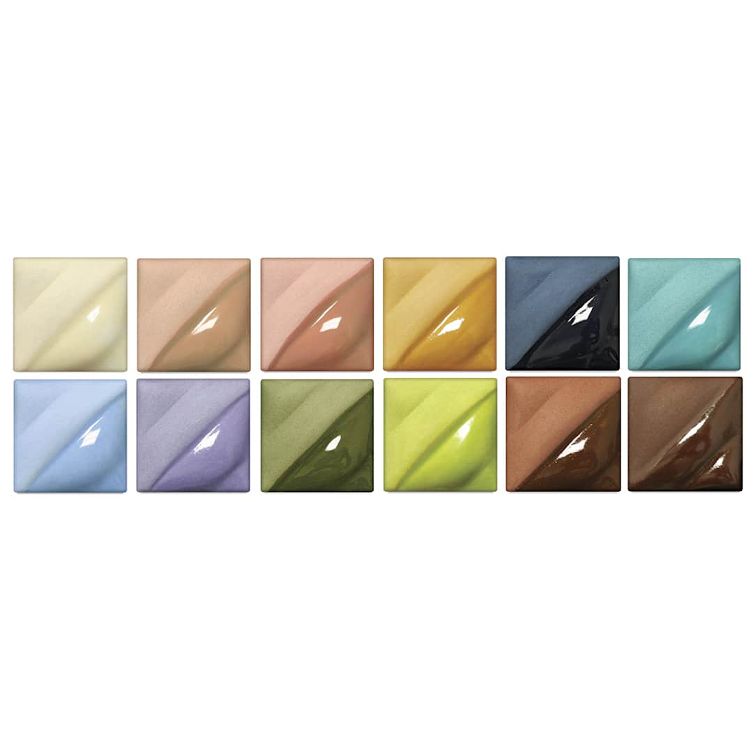 Open in modal - Amaco Lead-Free Velvet Underglazes Classroom Packs - Set of 12, 2 oz, Set #2 (fired color samples)