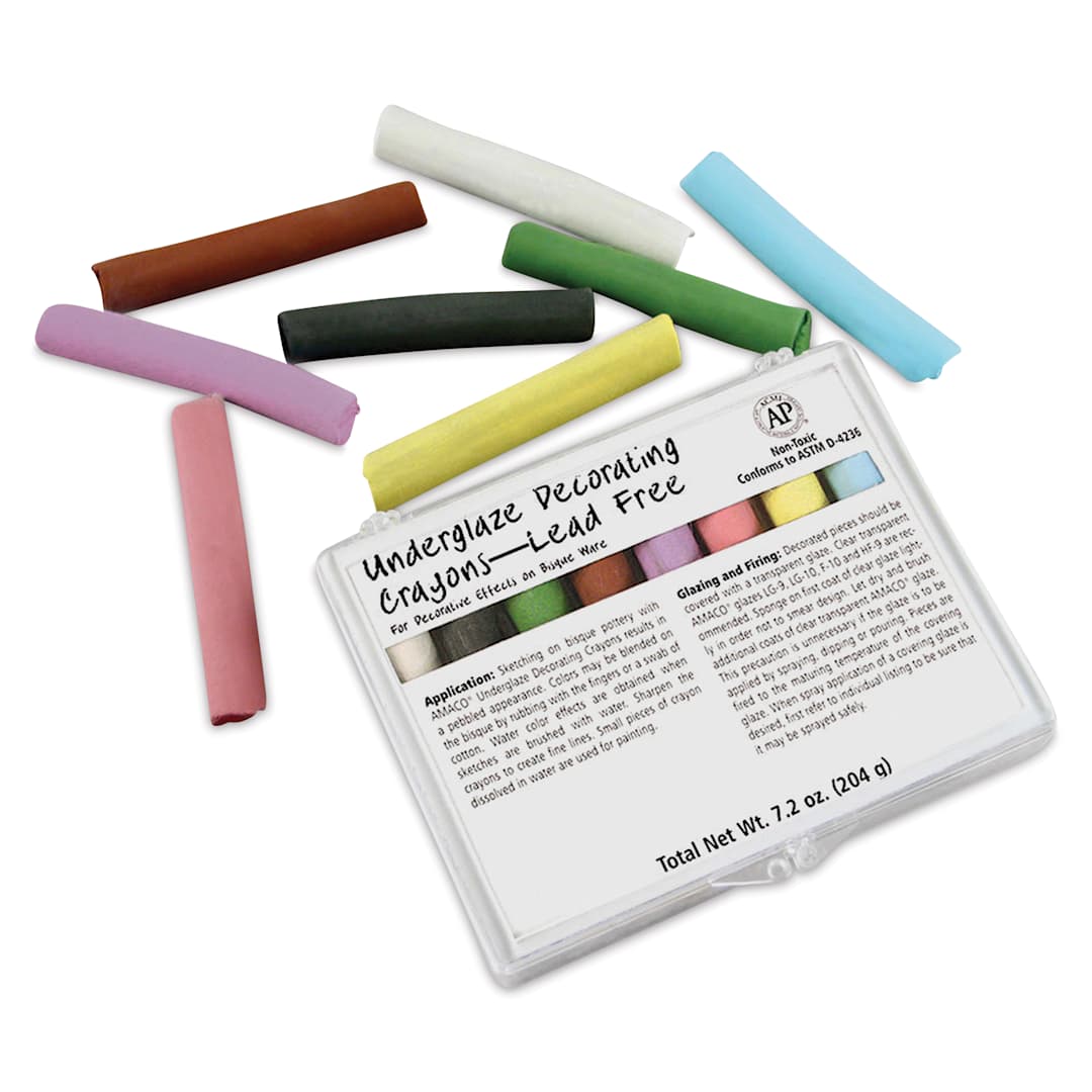 Open in modal - Amaco Underglaze Chalk Crayons, Set No. 1 - Set of 8 packaging and contents