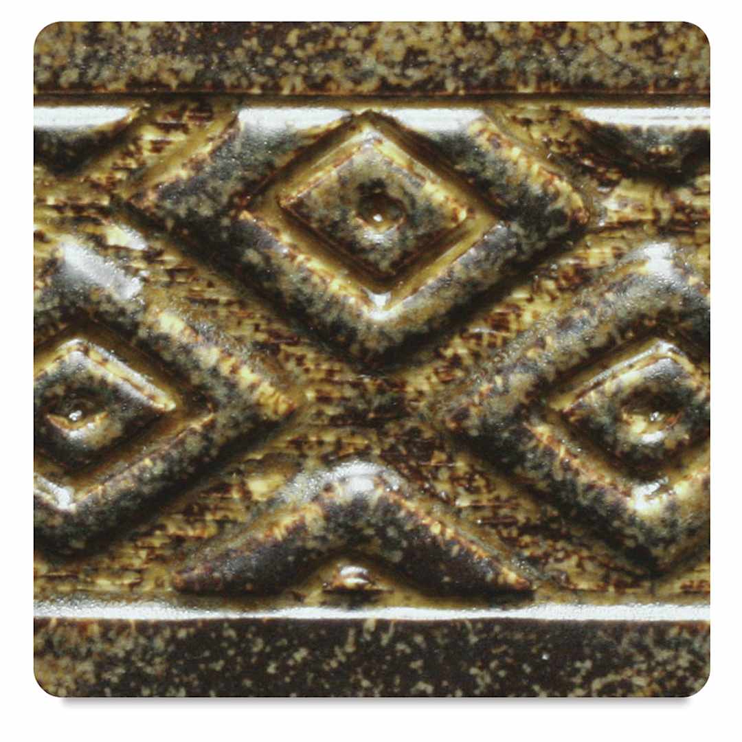 Open in modal - Amaco Potter's Choice Glazes - Temmoku, PC-30. Sample in yellow-brown color variations.