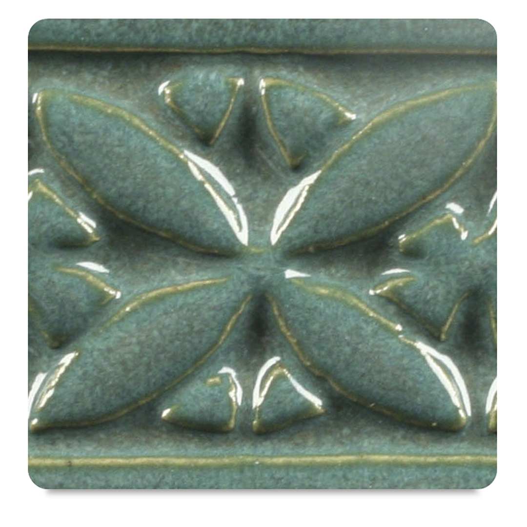 Open in modal - Amaco Potter's Choice Glazes - Tourmaline, PC-27. Color sample in turquoise variations.