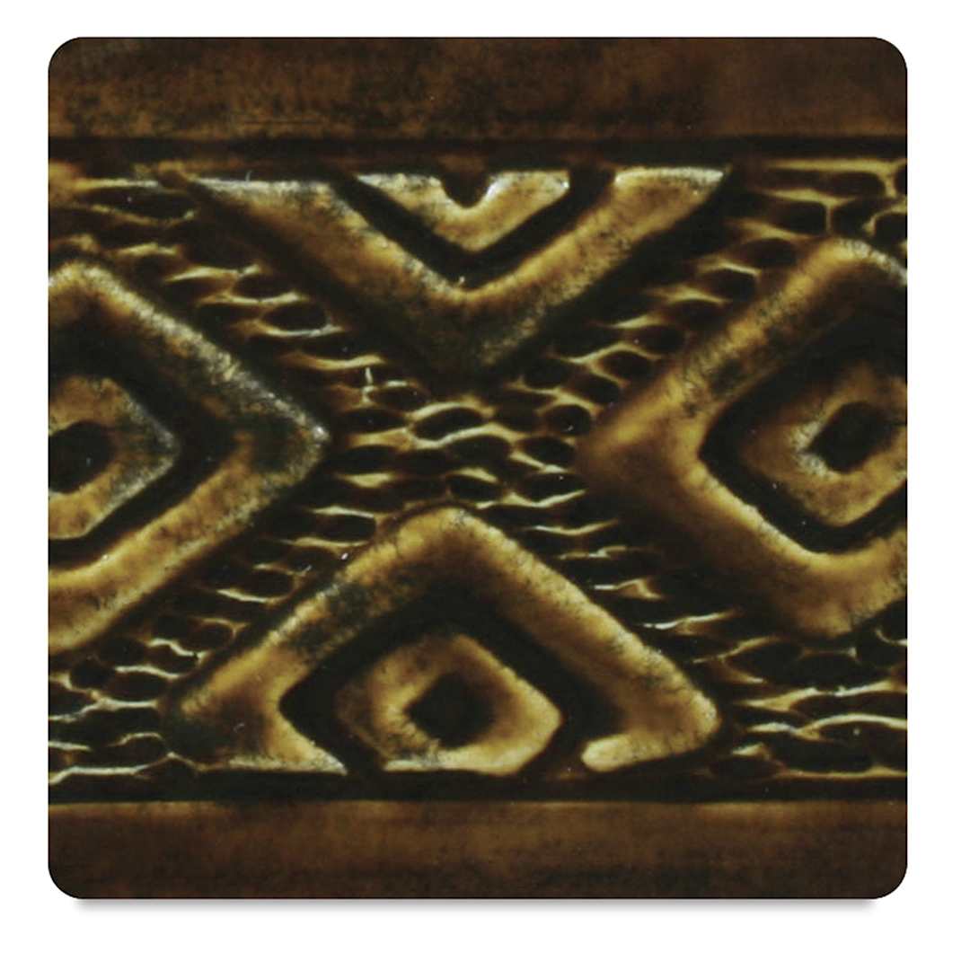 Open in modal - Amaco Potter's Choice Glazes - Textured Amber Brown, PC-62. Color sample in light-dark browns.