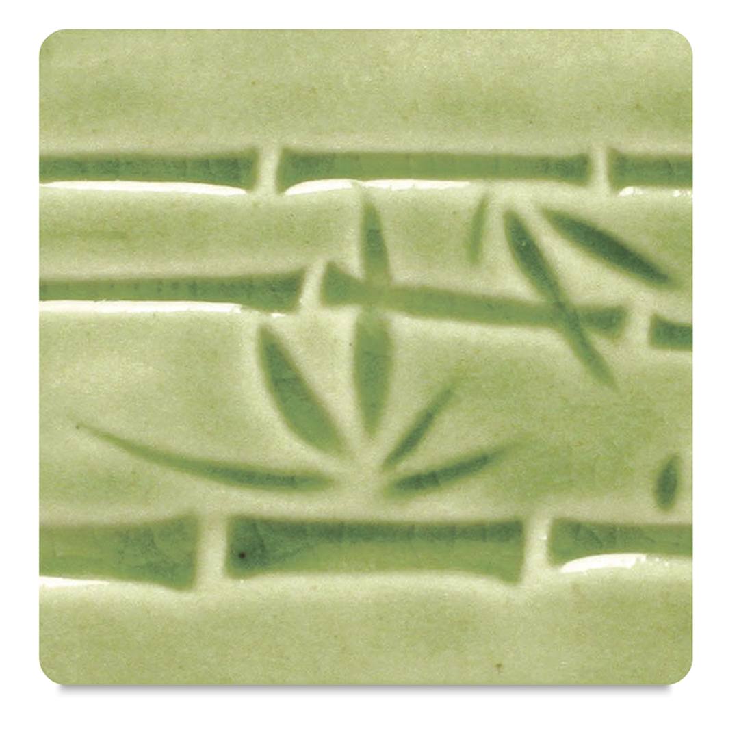 Open in modal - Amaco Potter's Choice Glazes - True Celadon, PC-40. Color sample in light-dark green contrasts.