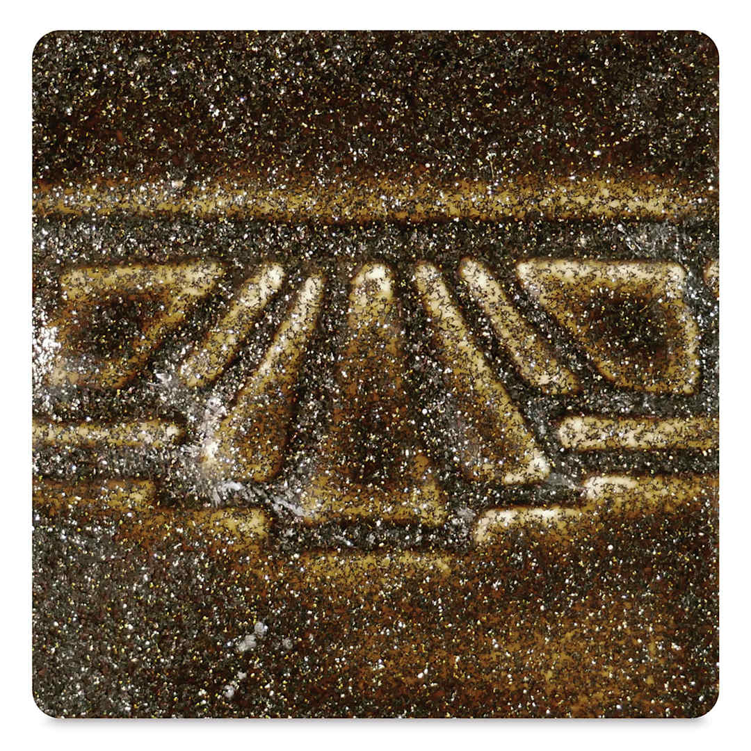 Open in modal - Amaco Potter's Choice Glazes - Cosmic Tea Dust, PC-63. Color sample with light-dark brown contrasts.