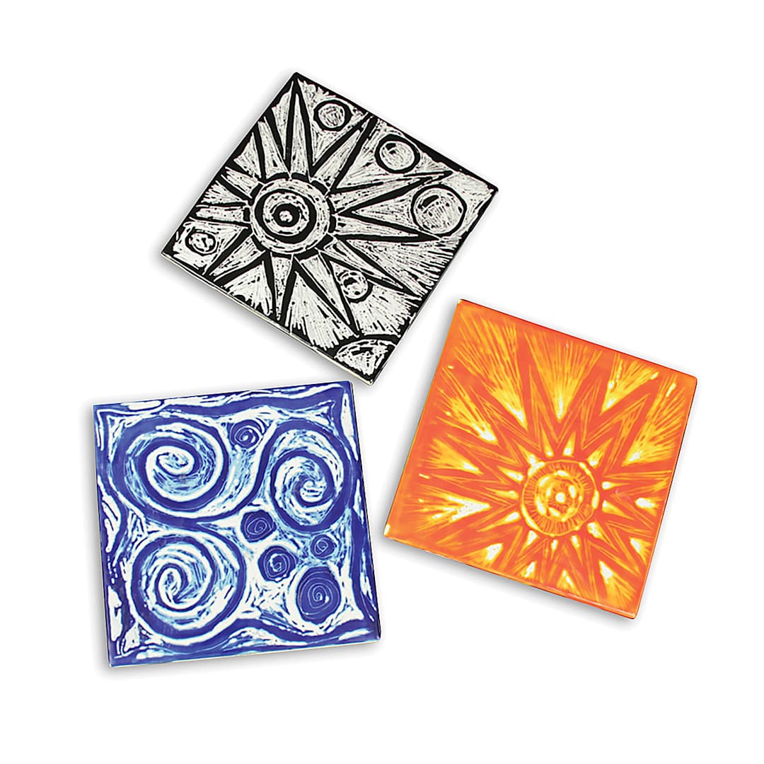 Open in modal - Amaco Teacher's Palette Glazes - Tiles Painted with the Teacher's Palette Glazes