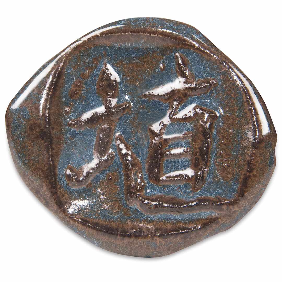 Open in modal - Amaco Shino Lead-Free Glazes- Ceramic Disc swatch showing Acai color , Gloss finish