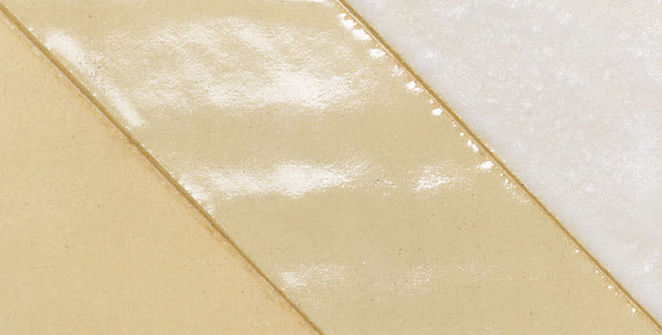 Open in modal - Amaco No. 46 Buff Stoneware Clay shown left to right: Bisque, Clear Glaze, and White Glaze 