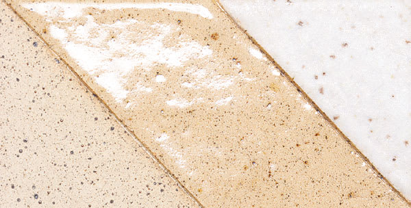 Open in modal - Amaco No. 48 Speckled Stoneware Clay with Grog - shown with Bisque, Clear Glaze and White Glaze