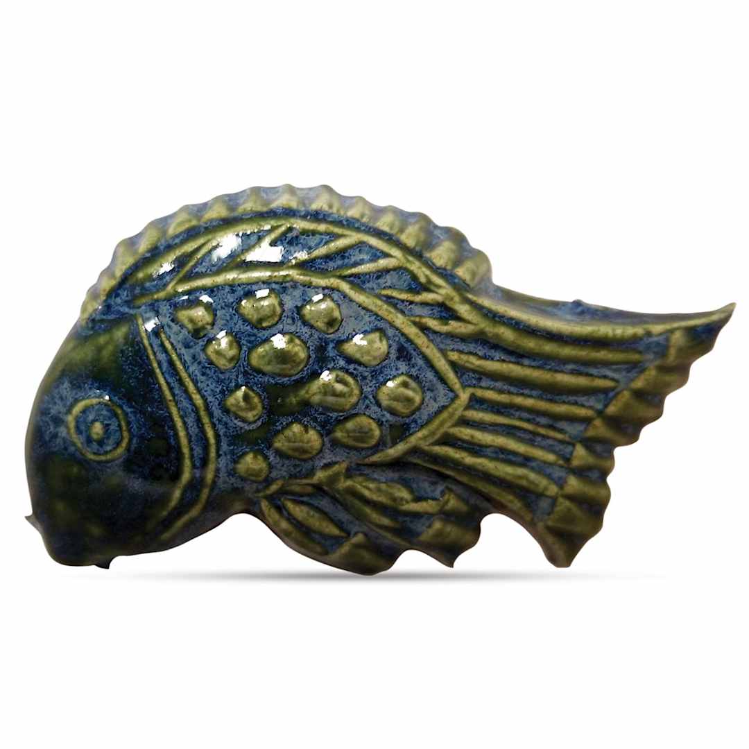 Open in modal - Spectrum Floating Glazes - Side view of ceramic fish with Floating Blue Glaze