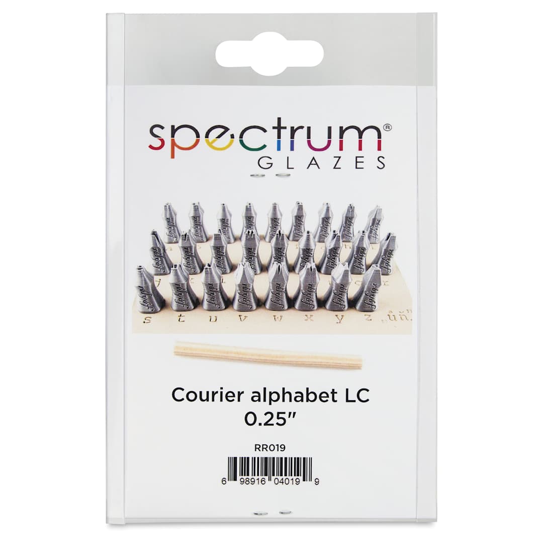 Open in modal - Spectrum Stamps - Small Courier Alphabet, Lowercase, Set of 27 - front of packaging