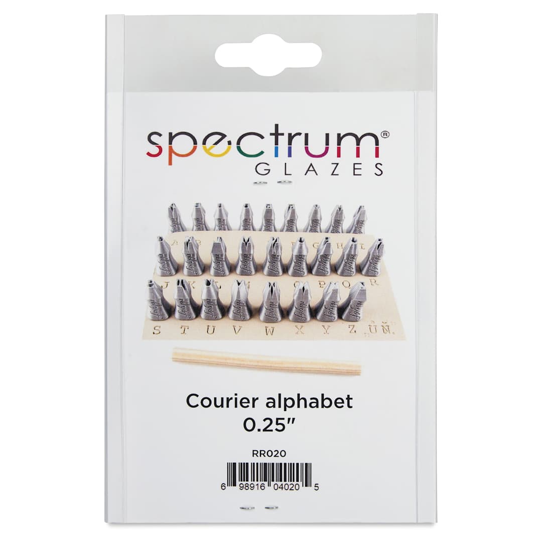 Open in modal - Spectrum Stamps - Small Courier Alphabet, Uppercase, Set of 27 - front of packaging